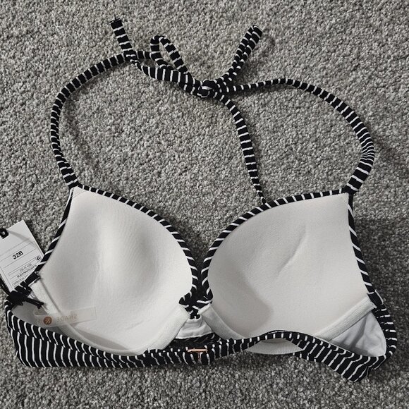 SHADE & SHORE black/white BIKINI TOP striped LIGHTLY LINED underwire - Picture 5 of 7